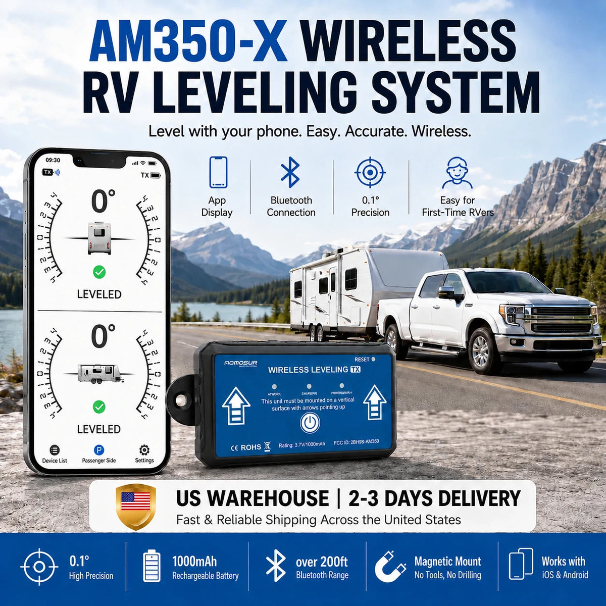 Wireless AOMOSUR RV leveling system for campsite setup