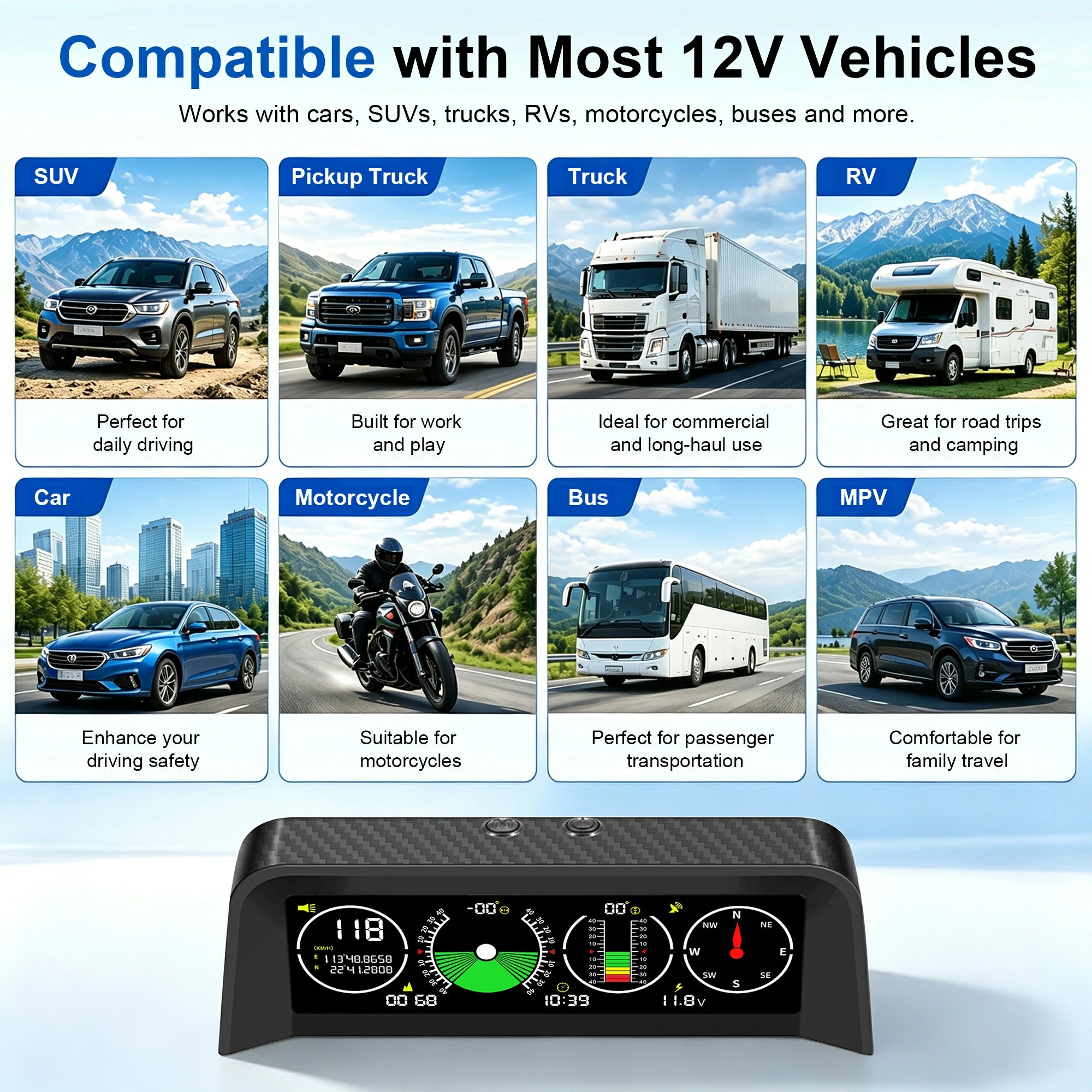 X90 Off-Road Inclinometer – GPS Speed, Pitch & Roll Angle Display for 4×4 Off-Road Vehicles