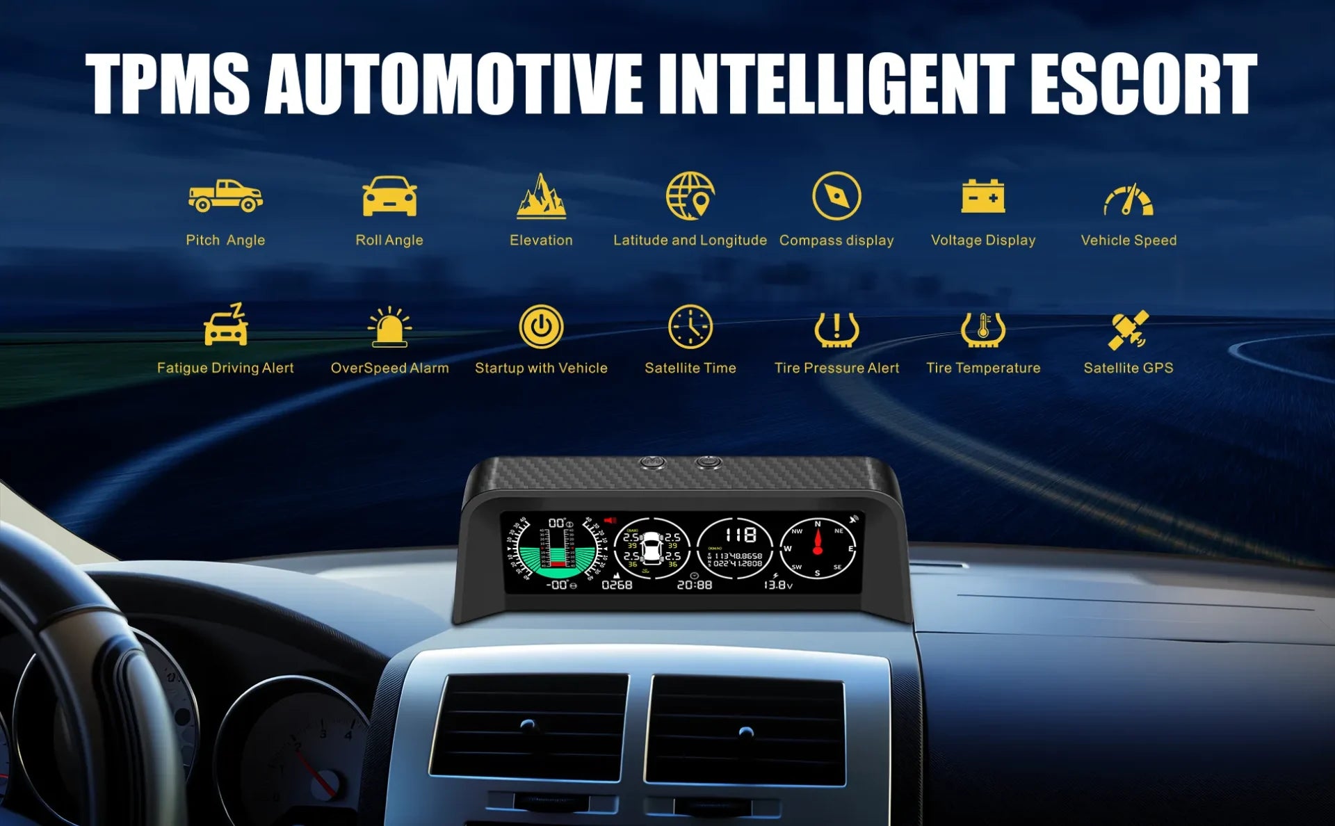 X91 Off-Road TPMS & Inclinometer – Tire Pressure, GPS Speed & Slope Meter All-in-One