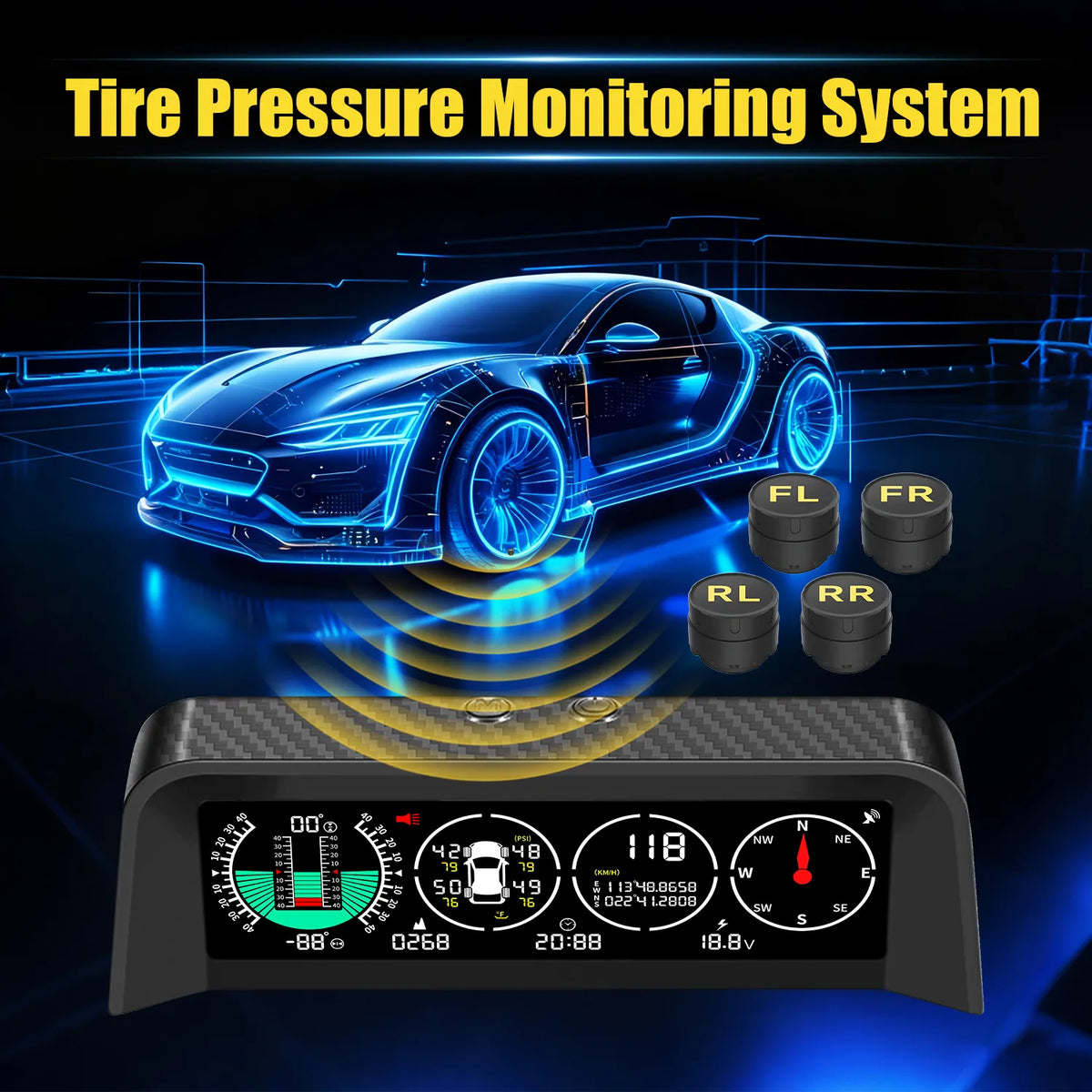 X91 Off-Road TPMS & Inclinometer – Tire Pressure, GPS Speed & Slope Meter All-in-One