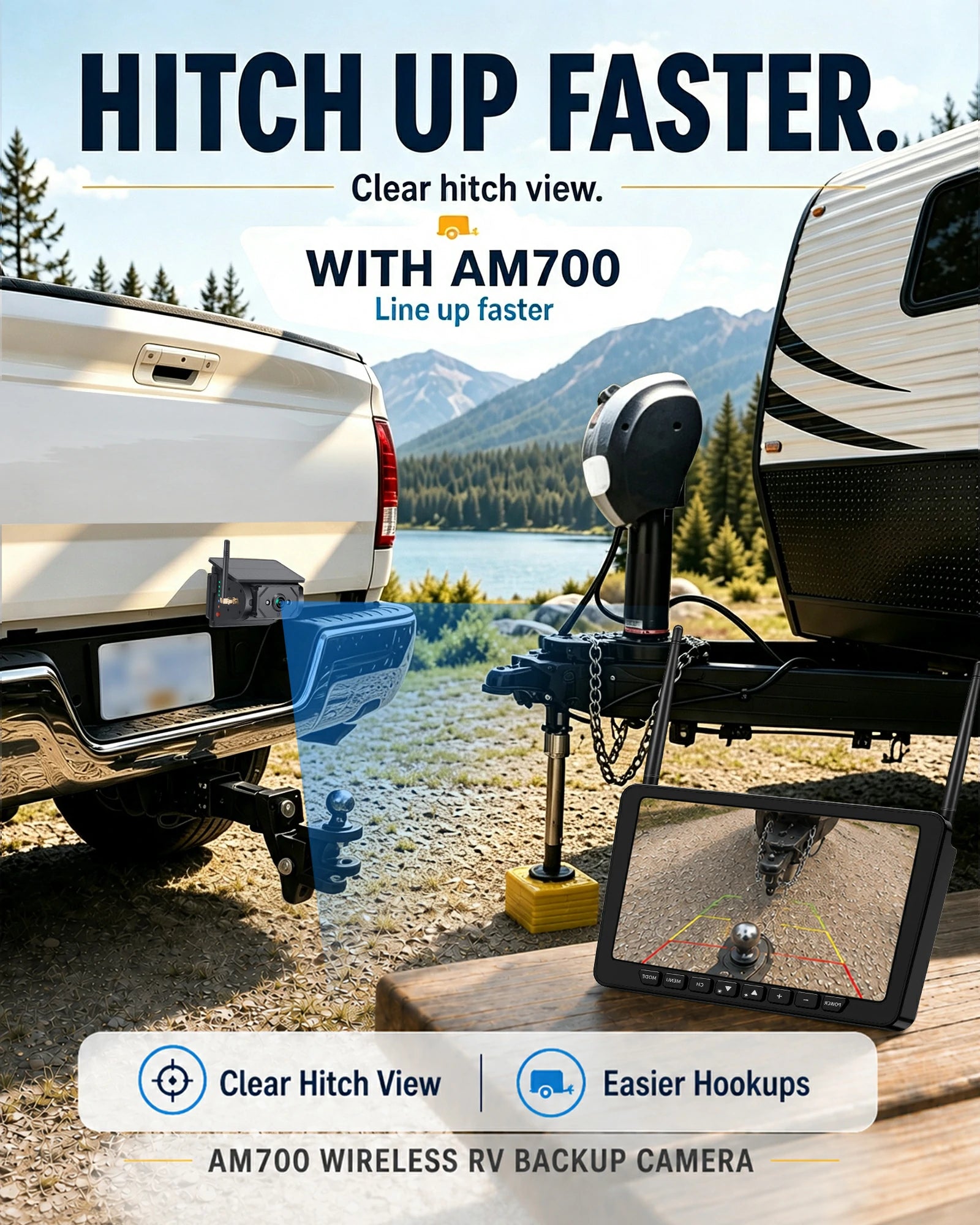 AM700 Magnetic Solar RV Backup Camera System – 7-Inch Wireless Monitor