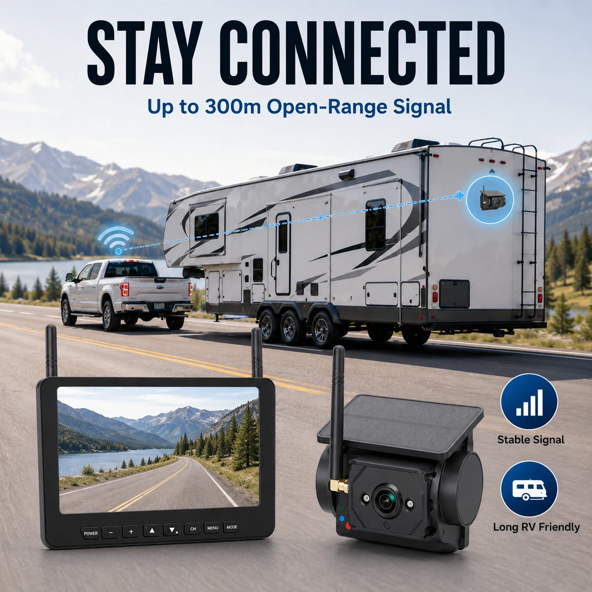 AM700 Magnetic Solar RV Backup Camera System – 7-Inch Wireless Monitor