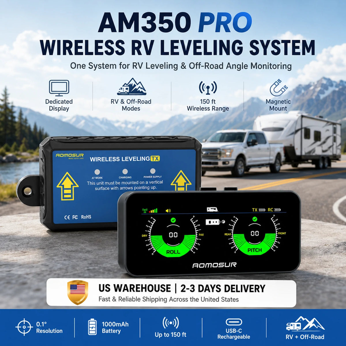 AM350 PRO 2-in-1 Wireless RV Leveling System & Off-Road Inclinometer