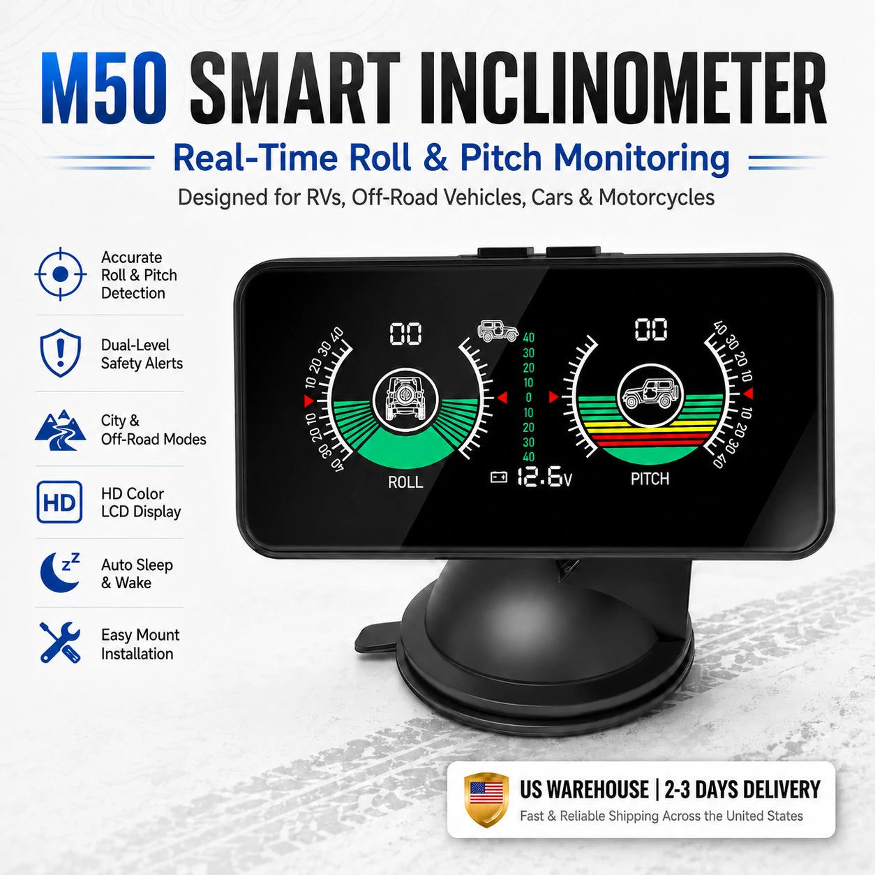 M50 Dual-Mode RV & 4×4 Leveling Inclinometer