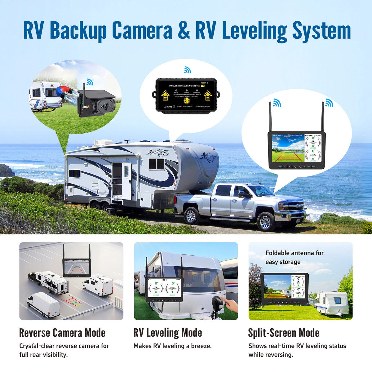 AM700 PRO 2-in-1 Magnetic Solar RV Backup Camera & Wireless Leveling System
