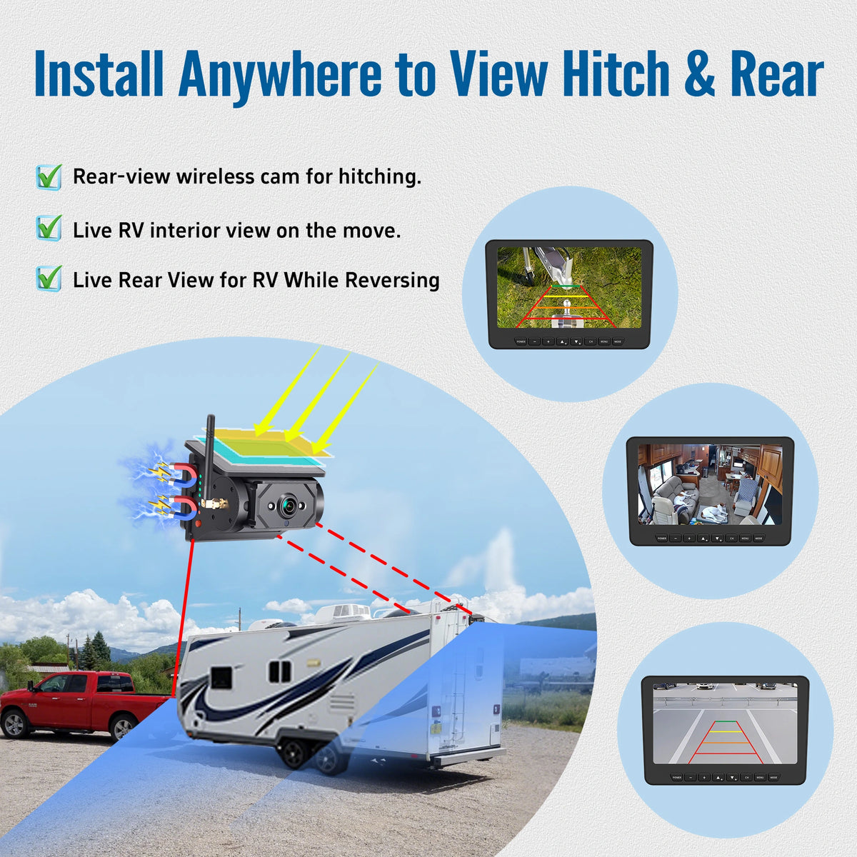AM700 PRO 2-in-1 Magnetic Solar RV Backup Camera & Wireless Leveling System