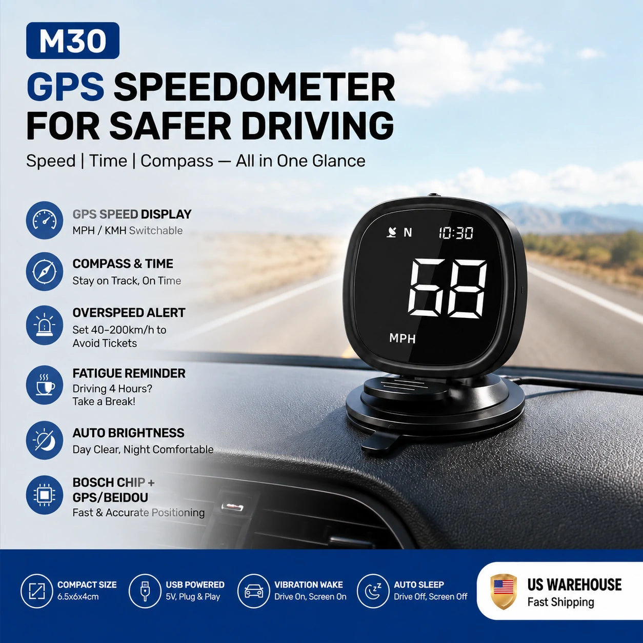 M30-GPS Speedometer MPH for Cars with Digital Speed Display